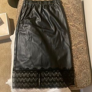 Michael Kors faux leather midi skirt with lace trim
